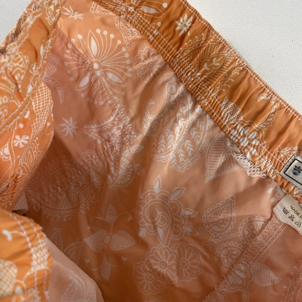 Peter Millar Swim Shorts Mens XL Orange White Floral‎ Paisley Board Trunks Beach